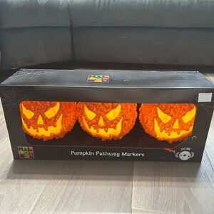 Light-Up Pumpkin Pathway Markers. Makes eerie sounds and light up 3 count. NWT